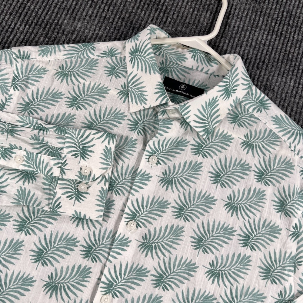 Hart Schaffner Marx Shirt Mens Large White Green Floral Geometric Button Up